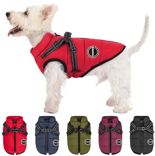 V.PET.B.R Winter Dog Coat - Warm Padded Fleece Jacket with Built-in Harness, Waterproof & Reflective, Perfect for Small & Medium Dogs