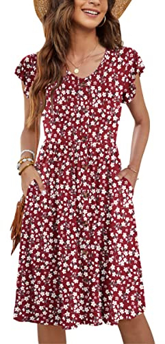MOLERANI Women Summer Dresses V Neck Ruffle Sleeve with Pockets FR M