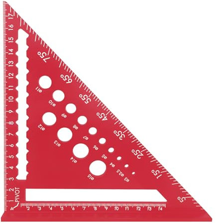 Zimmermannswinkel, Hochpräzises Ddreieckiges Lineal, 7 Zoll Dreieckslineal, Winkel Anschlagwinkel 45 und 90 Grad Winkel, Layout Messwerkzeug (Rot)