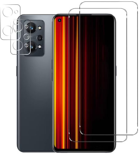 NOVAGO Compatible con Realme GT Neo 3T/GT Neo 2 5G/GT 2 5G – Pack de 4 protectores de cristal templado para 2 pantallas y 2 para cámara trasera