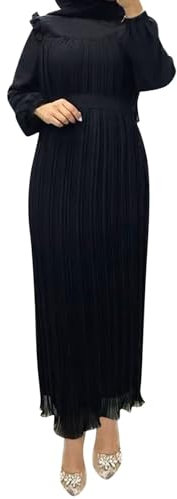 Damen Abaya Kleid Islamischer Naher Osten Dubai Damen-Kleid im muslimischen Stil, einfarbig, hoher Kragen, lockeres Freizeitkleid mit Gürtel