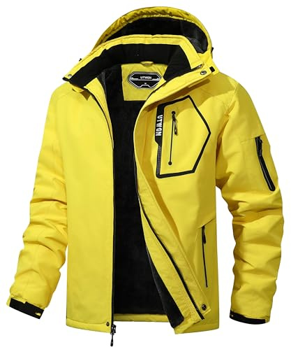 UTWGN Herren Skijacke Winter Warm Schneemantel Wasserdicht Windbreaker Kapuze Arbeit Outerwear Snowboardjacken