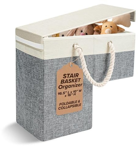 AA deLuxe | Stair Basket Organizer for Carpeted Stairs & Wooden Staircase. Versatile Sturdy Storage Bag for Climbing, Laundry, Shoe & Decor with Top Lid. Space-Saving Storage for Home Organization!