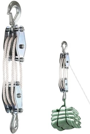 Block and Tackle Pulley System | Rope Pulley Hoist for Garage | 2200lbs Breaking Strength Pullies | Heavy-duty Pulley System, 6:1 Lifting Power Pulley, Animal Husbandry Pulley, Garage Rope Hoists