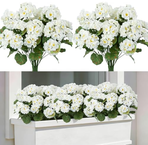 Laelfe 4 Ramos Geranios Artificiales Exterior (Blanco)