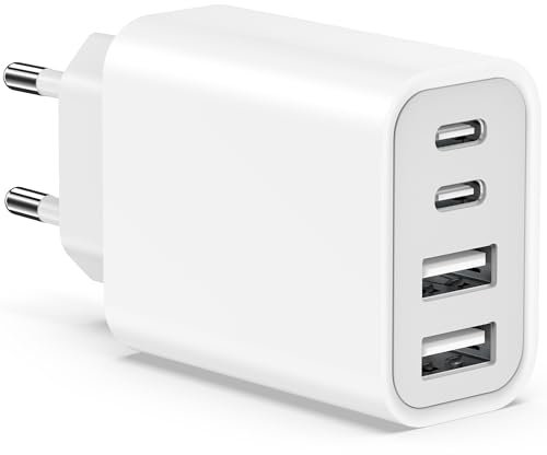Caricatore USB C, 45W 4-Porte Multiplo Presa Rapido USBC Caricabatteria PD & QC Spina USB Carica Charger Cellulare Alimentatore per iPhone 16 15 14 13 12 11 Pro Max XR XS SE Plus iPad, Samsung Romalux