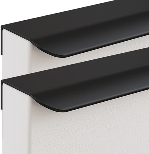 JIALUO0318 Aluminiumlegierung Versteckter Türgriff Möbelgriffe Unsichtbare Knöpfe Schrankgriffe Schubladengriff Küchengriffe 2 Stück (Schwarz,Längen 400mm)