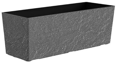 Dehner Pflanzkasten Stone, Blumentopf inkl. Bewässerungssystem/Ablaufloch, frostbeständig, ca. 49.5 x 19 x 19 cm, Polypropylen, grau