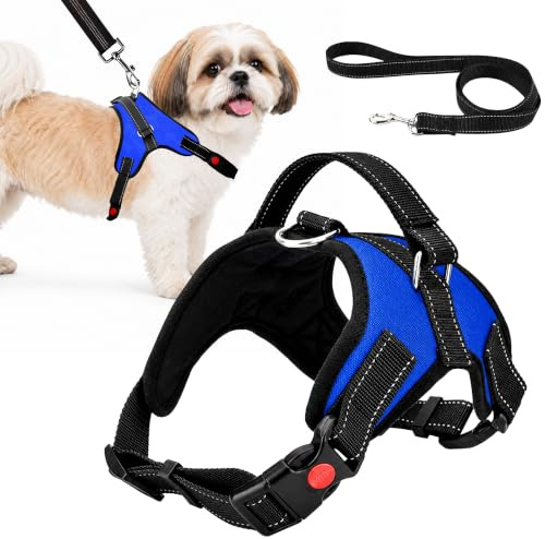 Trimming Shop No Pull Dog Harness and Lead Set for Small Dogs, Adjustable, Breathable, Reflective Pet Vest for Puppy Training, Walking, Choke Free Harness for Small Breeds - Royal Blue
