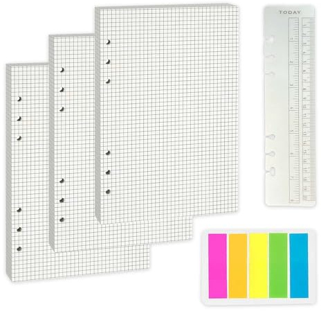 120pcs A5 Nachfüllpapier mit Premium Qualität - Perfekt für Ringbuch A, mit 6-Loch Design und Sanft für Augen, Ideal für Meetings, Studien, Diaries, Office & Travel, Blätter A5 Grid Paper