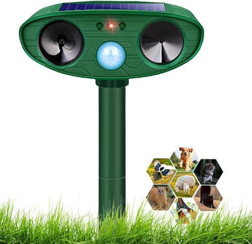 Ultrasonic Animal Repellent,Solar Powered Animal Scarer Repellent Cat Deterrents for Gardens with PIR Motion Sensor, Waterproof Animal Deterrent Pest Repeller for Cats, Dogs, Wild Animals