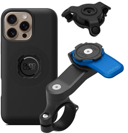 QUAD LOCK Handlebar Mobile Phone Holder for Motorcycle with Vibration Damper and MAG Case for iPhone 16 Pro Max