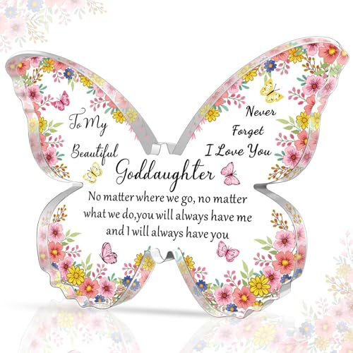 SMARGO Regalos para ahijada, regalos únicos de cumpleaños para ahijada, regalo de placa acrílica de mariposa, regalo de cumpleaños y Navidad para ahijada de madrina padrino