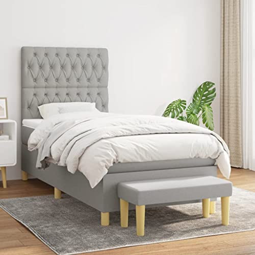 OHOOWOO Boxspringbett mit Matratze Hellgrau 90x200 cm Stoff,