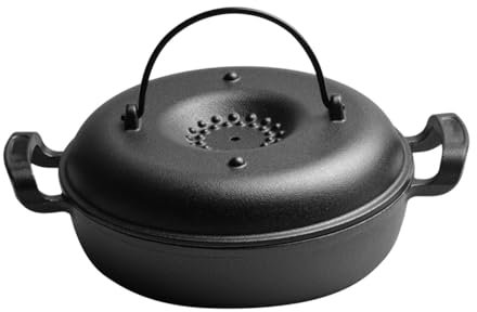 Fonowx Sartén para Asar, sartén para Parrilla de Barbacoa, sartén para cocinar Carne, Olla para Batata, Olla de Hierro para Servir para cocinar al Aire, 22cm