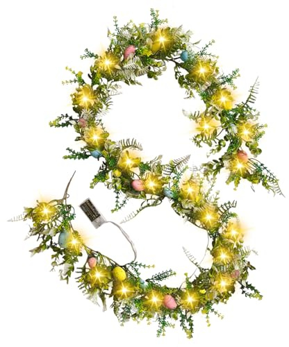 Ostern Lichterkette Ostergirlande Beleuchtete Osterdeko,5.9 FT Frühlingsdeko Ostergirlande Ostern Deko Ostereierkranz mit LED-Licht Osterei Lichterkette für Außen Innen (01)