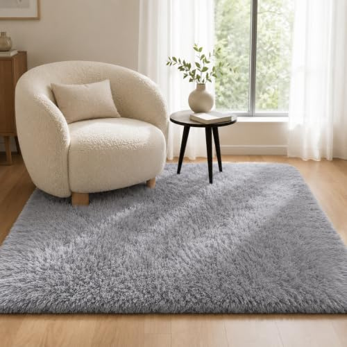 BEIMO Hochflor Teppich Flauschig Grau Teppich Wohnzimmer 140x200 Teppiche Schlafzimmer Anti-Rutsch Bettvorleger Teppiche Weich rutschfest für Kinderzimmer