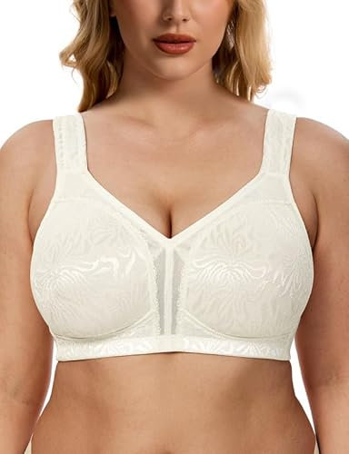 WingsLove Women's Full Coverage Plus Size Everyday Bra Minimizer Wireless Non Padded Wide Straps Comfort and Support for Large Bust(Ivory, 38G)
