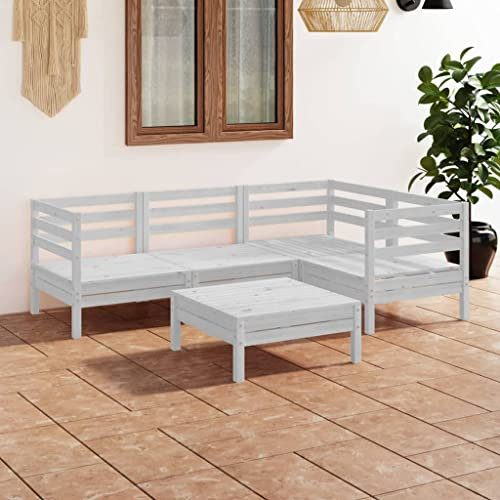 WSJHUHK Home-Outdoor Gartenmöbel-Set, 5-teilig, massives Kiefernholz, Weiß