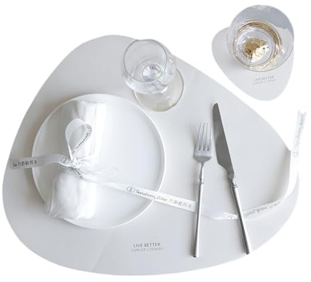 Stgbcst Rund Tischset Abwaschbar 4 STK PVC Platzset für Tafel (Weiß)