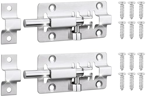 2 Pcs Stainless Steel Slide Bolt Locks – 3in Heavy Duty Door Latch Slide Bolts for Bathroom, Bedroom, Toilet & Shed – Secure Barrel Bolt Lock Set with Screws for Gates and External Doors (Silver)