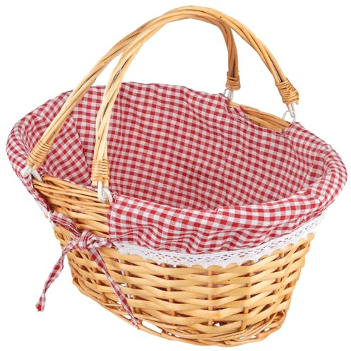 SYUTBOU 37 x 28 x 17 cm handgjord flätad korg med handtag, picknickkorg, pilträd med foder, presentkorg vide för picknick, camping