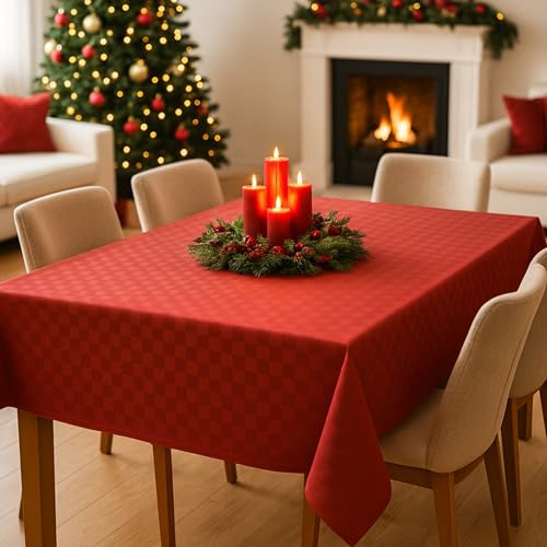 o-day Tovaglia Natalizia Rettangolare In Cotone o Poliestere – Tovaglie Natalizie Eleganti Da 6 12 18 Posti Antimacchia - Made in Italy (Rosso Elegante, 12 Posti - 140x240cm)