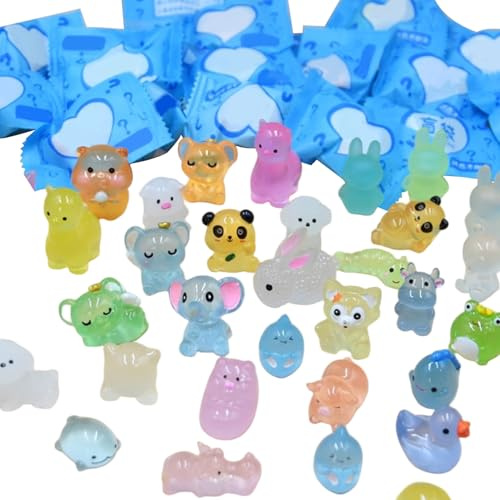Mini animales de resina que brillan en la oscuridad, 100 unidades, bolsa misteriosa luminosa, mini animales de resina para jardín de hadas, micropaisaje, acuario, planta en maceta, figuras de min