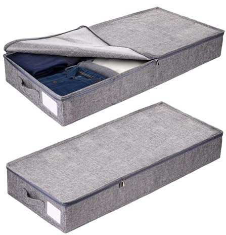 Boîtes Rangement Sous Lit Avec Couvercle, Lot De 2 Caisse Tiroir Sous Lit Grande Capacité Avec Fermeture Éclair 85 X 40 X 12 Cm, Housse De Rangement Drap Vetement Tissus Pour Couvertures, Chambre