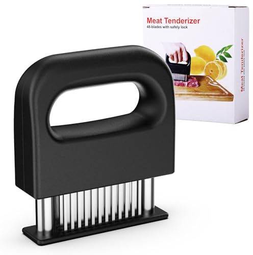 GeeRic Batticarne in Acciaio Inox, Inteneritore Carni con 48 Lama Hamburger DIY Tenera Carne Professionale Batticarne per Cotoletta Bistecca Manzo Maiale Pollo per Hamburger/BBQ/Cucina Domestica
