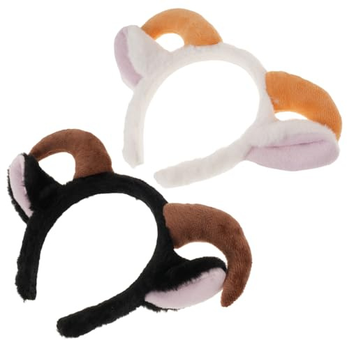 VALICLUD 2pcs Plush Sheep Ears and Horns Headband Animal Ear Cosplay Hairband for Christmas Party Dress up White and Black