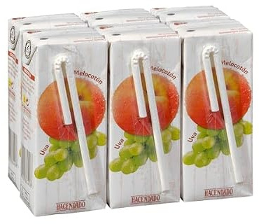Jus de pêche et de raisin Hacendado – 6 mini briques de 200 ml – Pack de 6