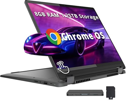 Lenovo Flex 5i Chromebook Plus 35.6 cm WUXGA - Laptop 2 en 1 con pantalla táctil, Intel Core i5-1334U, 8GB LPDDR4x, 1.25TB de almacenamiento (SSD de 256 GB + estación de acoplamiento de 1 TB), teclado