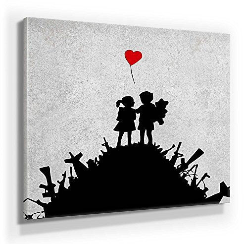 BilderKing Banksy Streetart Bild B150, 1 Teil 50x50cm, Leinwand auf Holzrahmen gespannt, UV-stabil und wasserfest, Kunstdruck für Büro oder Wohnzimmer, XXL Deko Bild abstrakt Wandbild