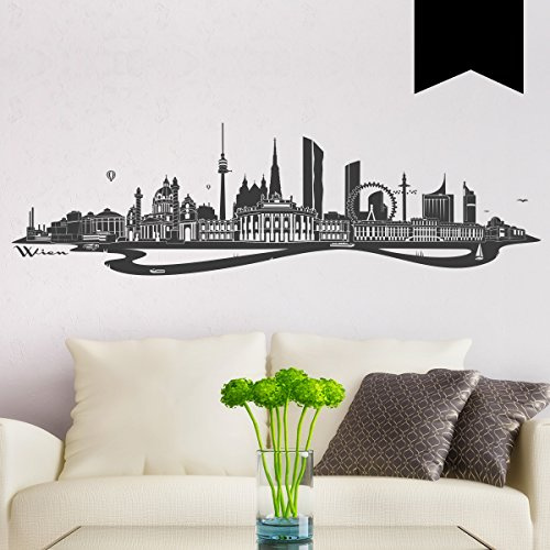 WANDKINGS Wandtattoo - Skyline Wien (mit Fluss) - 100 x 28 cm - Schwarz - Wähle aus 6 Größen & 35 Farben