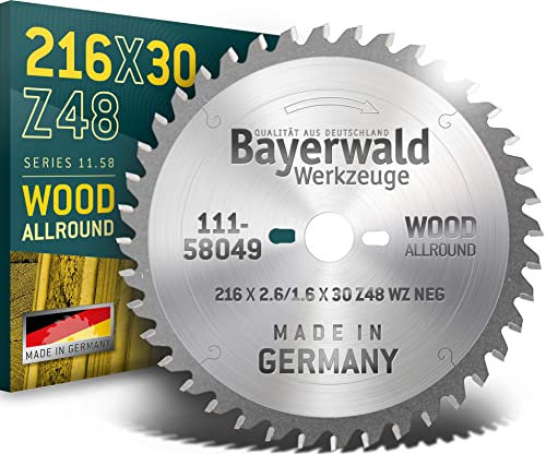 Bayerwald - HM Kreissägeblatt für Holz - Ø 216 mm x 2.6 mm x 30 mm | WZ negativ (48 Zähne) | für Kapp- & Gehrungssägen | Nebenlöcher: 2/7/42