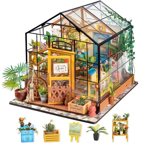Rolife DIY Miniature House Kit-Mini Diorama 1/18 Greenhouse Dollhouse Building Kit with LED, Crafts for Adults Christmas Birthday Gift for Women Adults Dad Mom Home Decor (Cathy's Flower House)