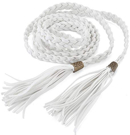 CHIC DIARY Damen Vintage Schmaler Gürtel schnalle Flechtgürtel Geflochten Taillengürtel Hüftgürtel Kleidgürtel waist Belt Multifarbe, Quaste-Weiß, Einheitsgröße