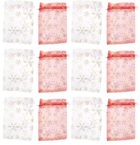 STOBOK 50 Stück Organza Geschenksäckchen Organzabeutel Schmuckbeutel mit Kordelzug für Weihnachten Hochzeit Geburtstag Party (Rot und Weiß)