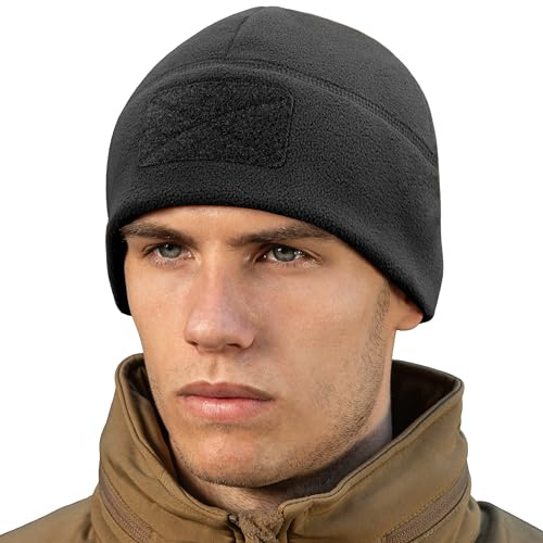 M-Tac Tactical Beanie Fleece Watch Cap - Winter Hat Elite - Patch Panel, Black, Large