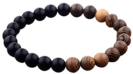 EXINOX Pulsera Tibetana de Cuentas de Sándalo | Hombre Mujer | Pulsera Tradicional Budista (Negro Mate)