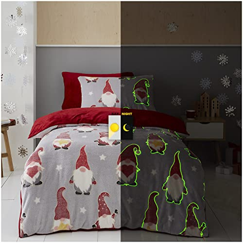 GC GAVENO CAVAILIA Teddy-Bettbezug, superweich, kuschelig, Flauschiges Fleece, Bettwäsche-Set, Polyester, leuchtet im Dunkeln, GONKMAS Elfen, Einzelbett