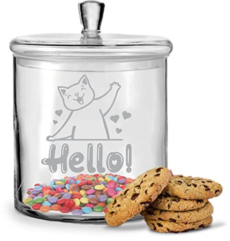 GRAVURZEILE Leonardo Keksglas mit Gravur - Cat - Vorratsdose mit luftdichtem Deckel für Süßigkeiten - als Geschenk für Katzenliebhaber, Freunde und Familie zum Geburtstag als Aufmerksamkeit