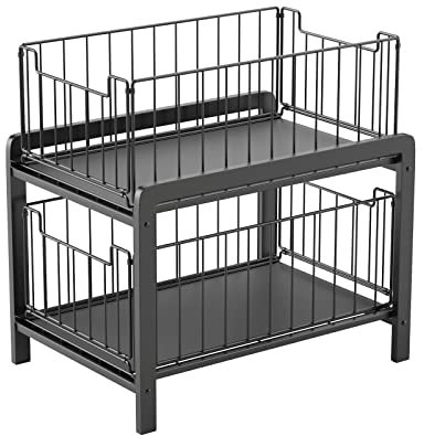 MoYouno Under Sink Storage- 2 Tier Sliding Cabinet Basket Pull Out Organizer Drawer,Detachable Metal Sliding Storage Basket, Pull Out Drawers for Kitchen and Bathroom-Black