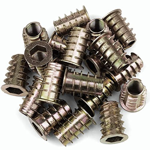 TERF® Lot de 10 écrous hexagonaux M6 (6 mm) x 20 mm pour insert en bois - Écrou fileté - Écrou hexagonal (type D) pour bois de bois, meubles, charpentier et de nombreux projets