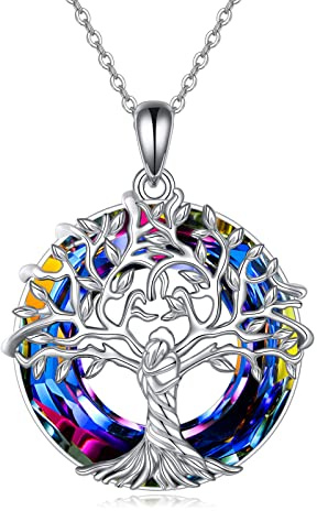 YAFEINI Collana con albero della vita, in argento Sterling Crytstal con ciondolo a forma di albero della vita, per donne gioielli regalo