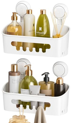 LEVERLOC Duschablage Saugnapf 2 Stück ohne Bohren Duschorganizer Duschregal Saugnäpfe Duschgel Halterung Abnehmbar Belastbarkeit 10 KG Wasserdicht Badregal mit Saugnapf für Shampoo und Duschgel