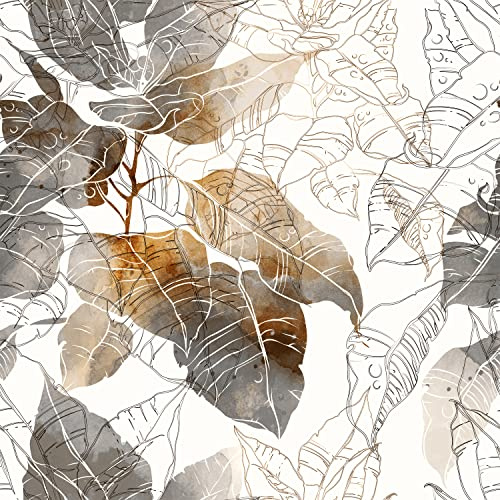 ReWallpaper Papel Pintado Hojas Tropicales Papel Autoadhesivo Pared Flores Papel Tapiz Floral Vintage Papel de Pared Blanco y Gris Papel Adhesivo Para Muebles Salón Cocina Baño Habitación 44.5cm×3m