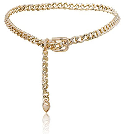 Taillenkette aus Metall,Kettengürtel Gold Damen,Kettengürtel Für Damen Vintage Einstellbare Schnalle Langer Hüftgurt Kleid Gürtel Körperkette