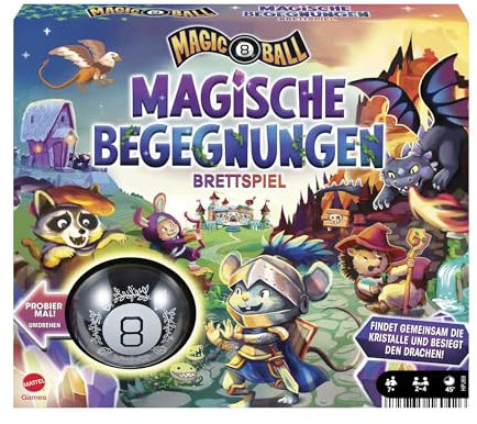 Mattel Games Magic 8 Ball Magische Begegnungen, Kooperatives Brettspiel, Deutsche Version, Entdeckung von magischen Gegenständen, für 24 Spieler, Gesellschaftsspiele ab 7 Jahre, HPJ69, Mehrfarbig